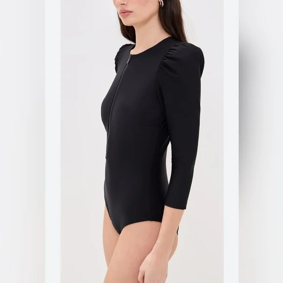 Black Long Sleeve One Piece Swimsuit - Picture 1 of 11